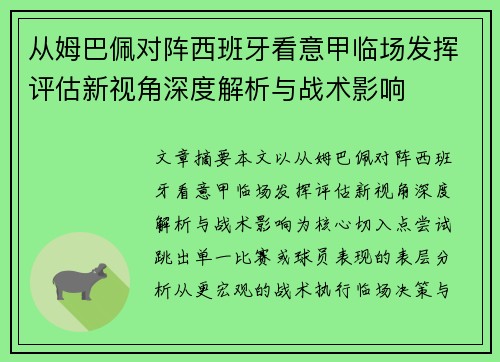 从姆巴佩对阵西班牙看意甲临场发挥评估新视角深度解析与战术影响 从姆巴佩对阵西班牙看意甲临场发挥评估新视角深度解析与战术影响